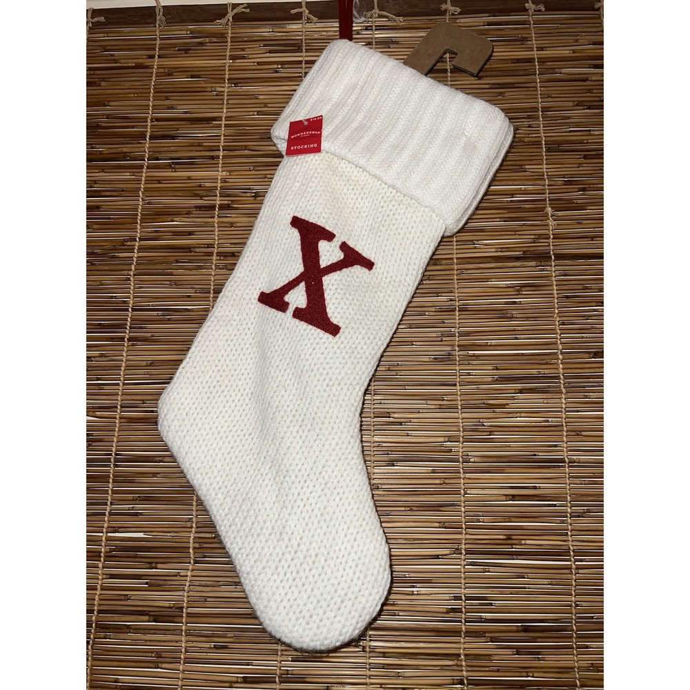 Wondershop White With RED Monogrammed Knit Stocking Initial X Target NWT